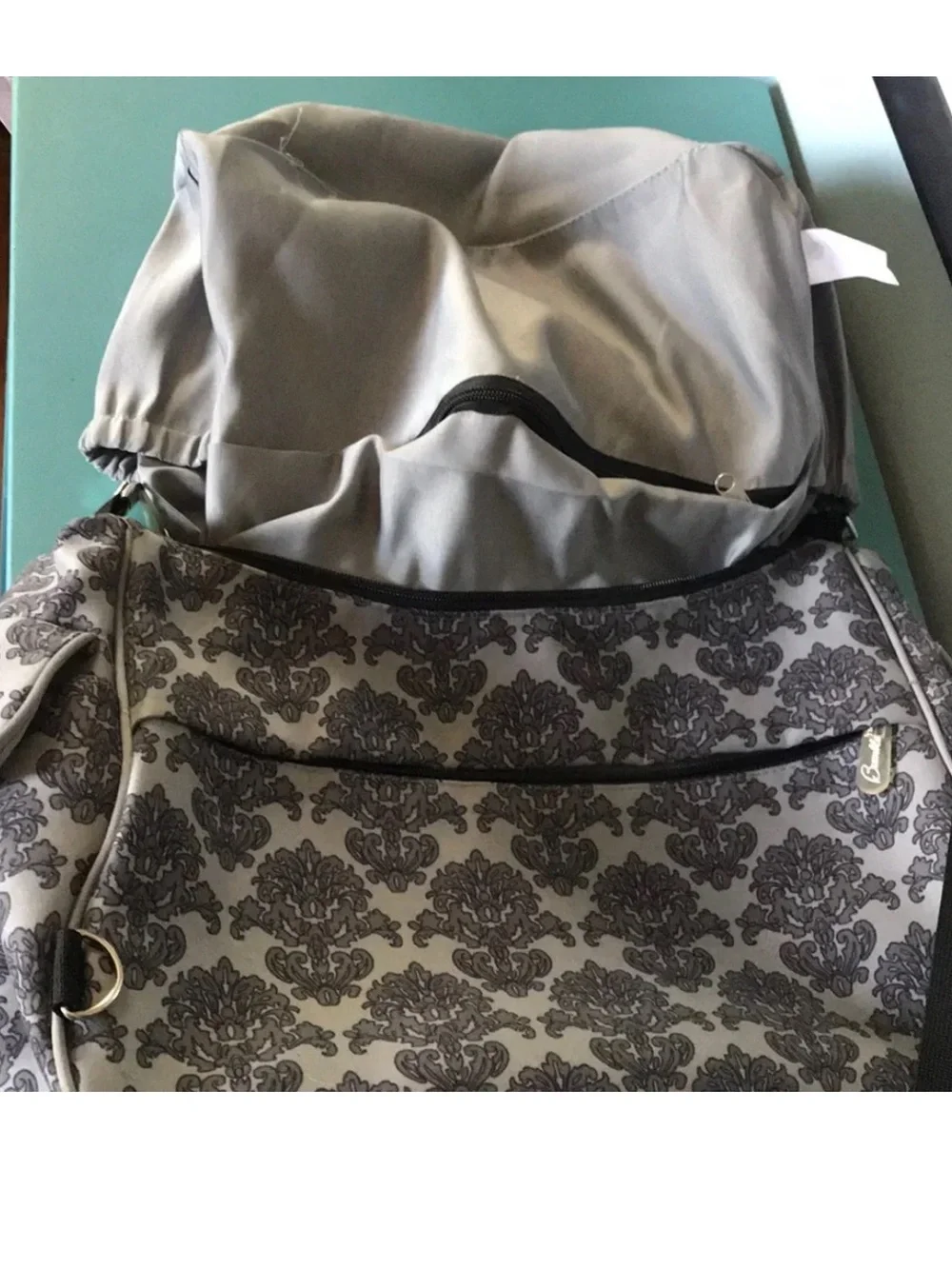 Bumble Taylor grey damask transitional diaper tote bag